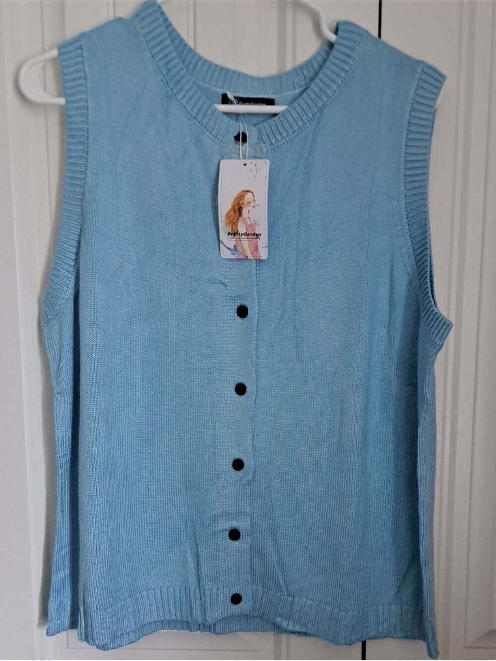 PRETTY GARDEN Lightweight sweater VEST button front coastal chic layering XXL